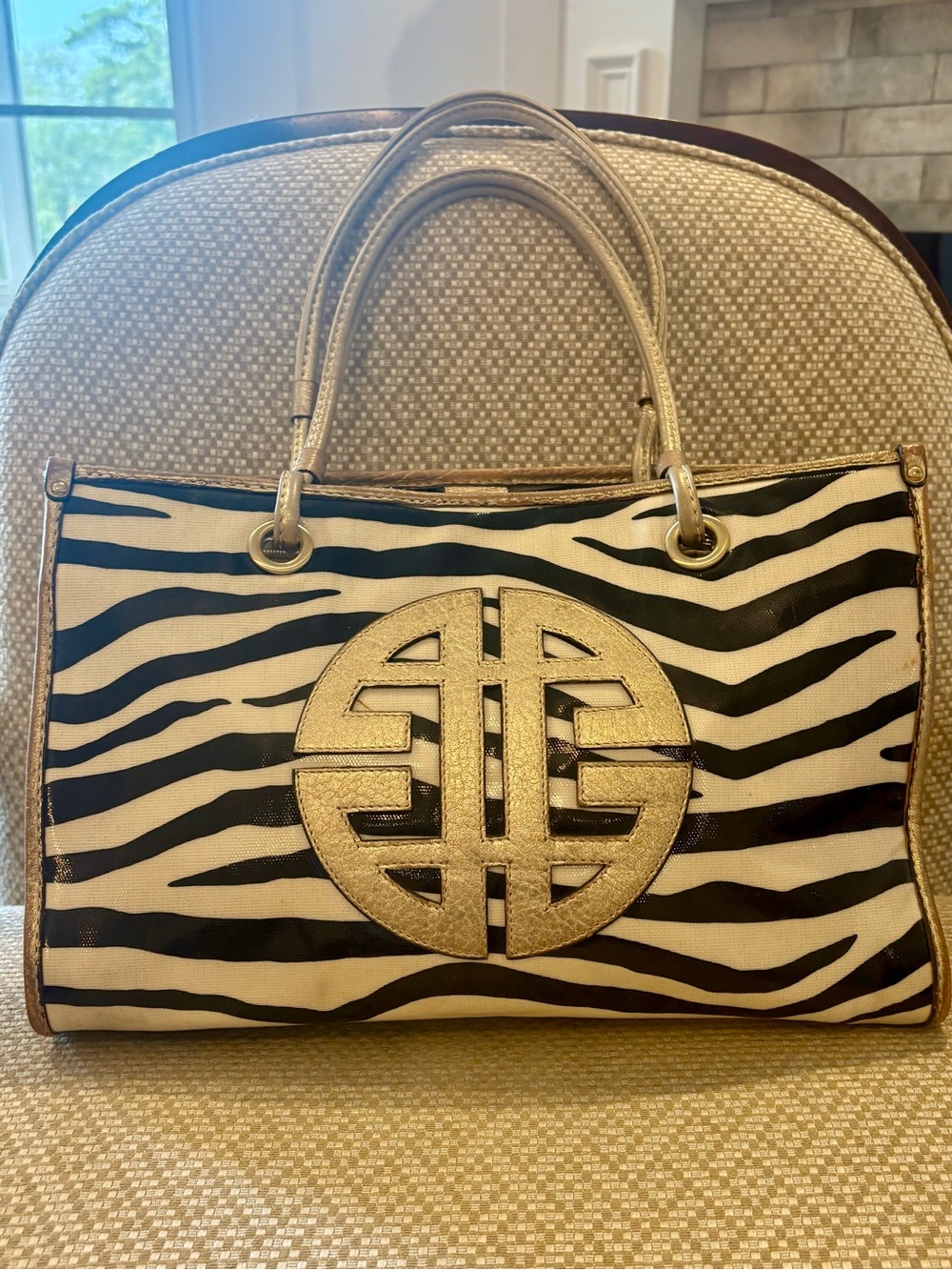Antonio Melani Black & White Zebra Print with Gold Accents Tote Shoulder Bag